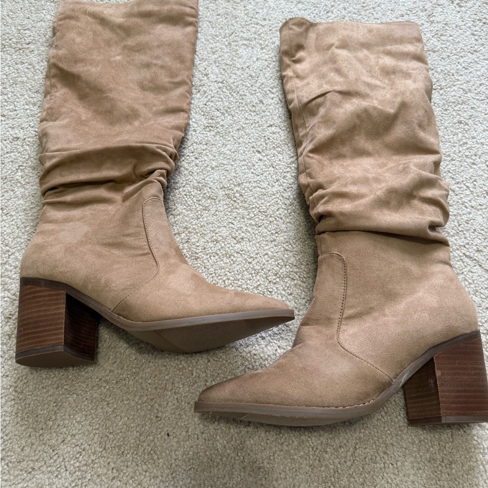 Jack by BB Dakota Taupe Slouchy Block Heel Knee Boots